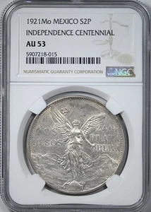 1921 Mo Mexico Silver 2 Pesos S2P NGC AU53 - Independence Centennial - Picture 1 of 5