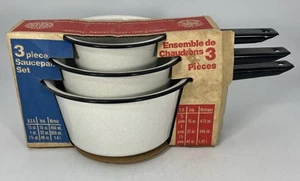 COLUMBIAN PORCELAIN ENAMEL SAUCE PAN SET-VINTAGE-SET OF 3 PANS-NEW MADE IN USA - Picture 1 of 11