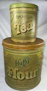 Vintage 1977 BALLONOFF TIN FLUFFY FLOUR & GOLDEN LEAF TEA tin Canister Set of 2 - Picture 1 of 15