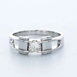 0.42ct F/SI1 Round Brilliant Natural Certified Diamond 18K Gold Men's Ring - Picture 1 of 10