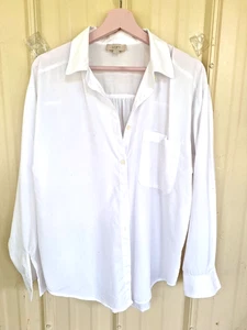 Loft Women's Shirt M White Button-up Collared Long sleeve Cotton Rayon Casual - Picture 1 of 11