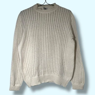 Suéter de Lana Shetland Tejido Abierto Marfil Talla Grande Tiberius McGregor Años 70 De Colección Foto 1 de 4