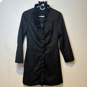 Cappotto lungo WHBM donna nero rosetta overlay snap strega ragazza gotico vamp taglia 2 - Foto 1 di 9