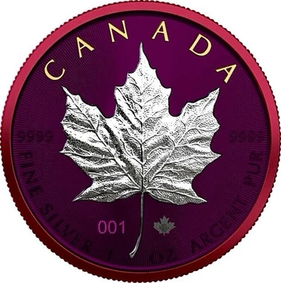 Moneta 5 dollari 2021 Space Red/Gold Canadian Silver Maple Leaf "Metalli spaziali" (rara) - Immagine 1 di 3