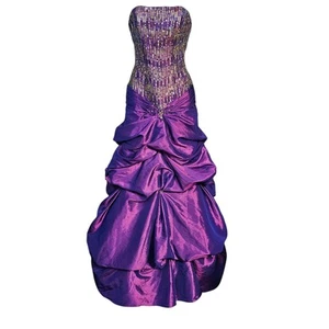 Mori Lee Strapless Tafeta Sequin Bodice Purple Ball Gown  Prom Size 0-2  - Picture 1 of 14