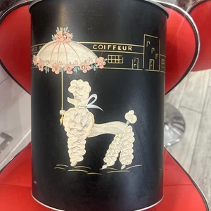 50’s Ransburg French Poodle Metal Waste Basket Coiffeur Handpainted Trashcan - Picture 1 of 9