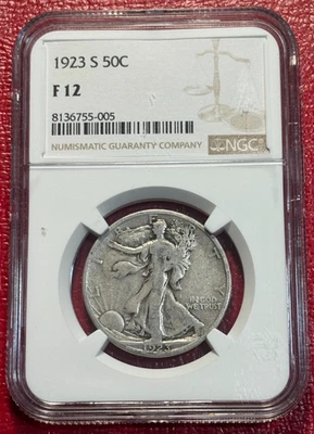 NGC F12 1923 S OBVERSE LIBERTY WALKING SILVER HALF DOLLAR COIN-OCT702 - Image 1 of 2