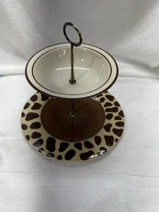 2 Tiered Tray Animal Safari Print 10.5" base, 7" bowl - Picture 1 of 3