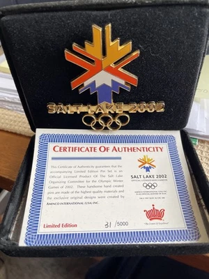 2002 Aminco Intl, Salt Lake City Olympic pin. # 31/5000, mint cond, orig case - Image 1 of 4