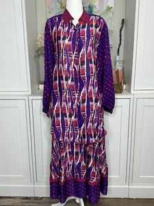 Set gonna camicetta due pezzi anni '90 Diane Freis grande poliestere rosso viola vintage - Foto 1 di 13
