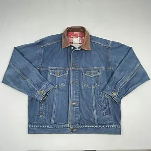 Chaqueta de mezclilla Marlboro Country Store para hombre XL cuello de cuero forrado de franela azul - Imagen 1 de 17