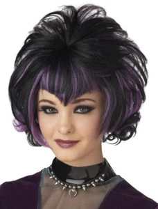 Seasonal Visions International - Goth Flip Wig Black & Purple One Size Fits Most - Picture 1 of 2