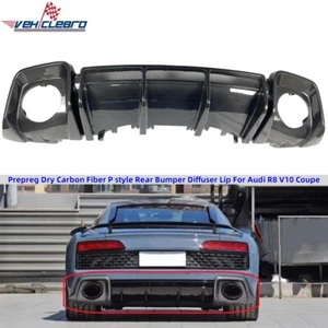 Prepreg Dry Carbon Fiber P style Rear Bumper Diffuser Lip For Audi R8 V10 Coupe - Picture 1 of 6