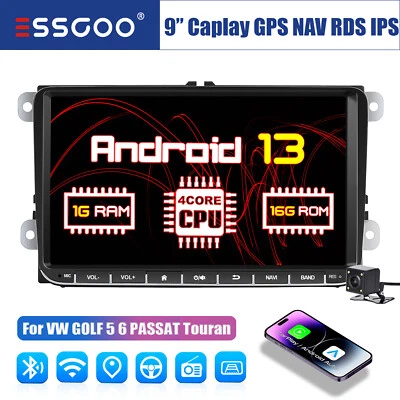 9" Carplay Autoradio Android 13 GPS Camera Per VW GOLF 5 6 PASSAT B6/7 Touran T5 - Immagine 1 di 4