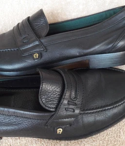 AIGNER Herren Schuhe Damen Slipper Markenschuhe Leder schwarz Vero ITALY - Bild 1 von 9