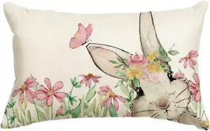 Easter Floral Garland Bunny Throw Pillow Cover, 12 X 20 Inch Spring Rabbit Holid - Picture 1 of 12