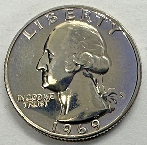 1969 S PROOF WASHINGTON QUARTER UNITED STATES OF AMERICA natural toning - Picture 1 of 2