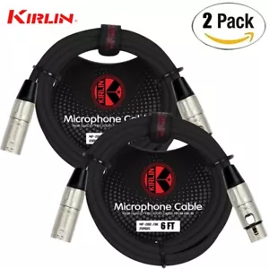 CONFEZIONE 2 cavi microfono Kirlin 6FT 3 pin XLR maschio a femmina 20AWG MP-280-06/BK - Foto 1 di 2