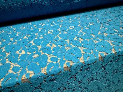 Lace Dress Fabric, per metre - Floral Pattern - Turquoise - Image 1 of 4