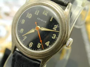 WW2 STERLING SILVER CASED GENEVA MENS WRIST WATCH RUNS ON 9-9-24 - Picture 1 of 10