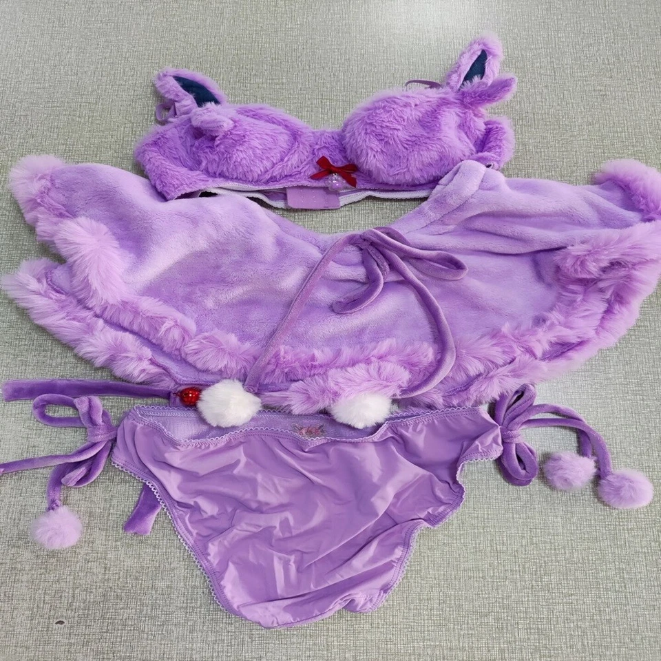 Purple Furry Bra Panty with Mini Skirt Choker - Image 1 of 1