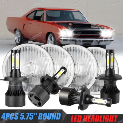 4 шт круглых светодиодных фар дальнего/ближнего света 5,75 дюйма для Plymouth Road Runner 1968-1974 - Изображение 1 из 4