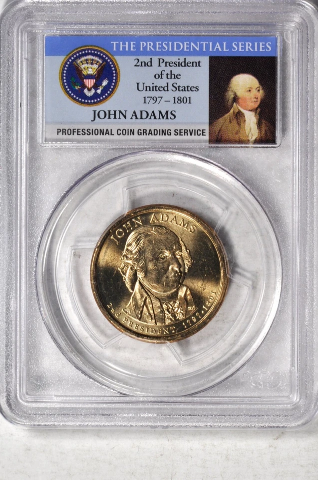 2007-P $1 Dbl Edge Lett-Inverted John Adams Presidential Dollar PCGS BU #883 - Image 1 of 2