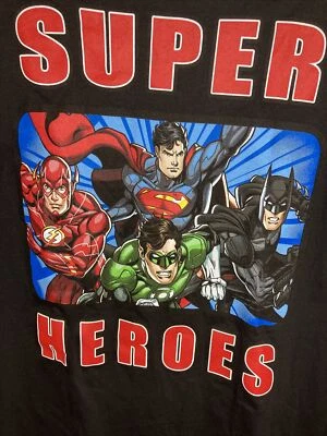 Justice League DC Comics Super Heroes Black XL Cotton T-Shirt Youth Kids Boys - Image 1 of 4
