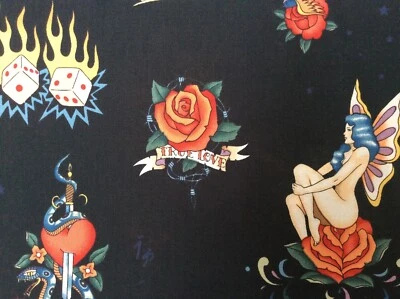 Alexander Henry Fuera de Uso Piel Tatuaje Profundo, Calavera, Pirata, Hada Algodón Negro Por PORTE  Foto 1 de 2