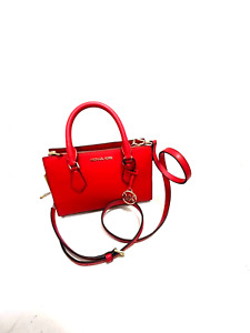 Michael Kors Sheila Small Center Zip Satchel Bag Handbag Crossbody in Bright Red
