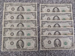 Lot of 10 consecutive serial numbered $100 uncirculated bills - Picture 1 of 1