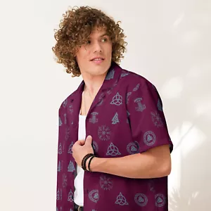 Camisa abotonada símbolos vikingos y runas nórdicas antiguas borgoña y gris - Imagen 1 de 48