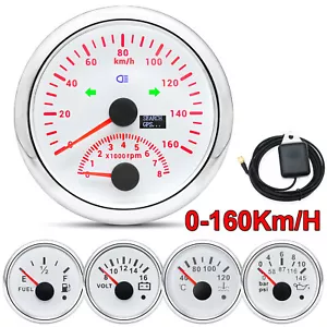 5 Gauge Set 85mm GPS Speedometer 160KM/H Tacho Fuel Gauge Oil Pressure Temp Volt - Picture 1 of 21