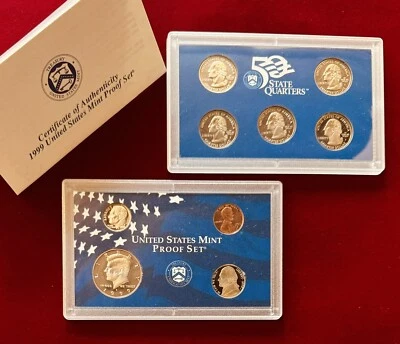UNITED STATES MINT PROOF SET 1999 W/BOX & CERTIFICATE OF AUTHENTICITY 9 COINS - Image 1 of 2