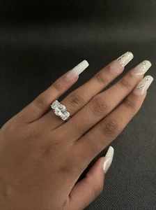 Oval 3 Stone Cubic Zirconia Engagement Rhodium Ring Plated New Size 7.75 - Picture 1 of 5