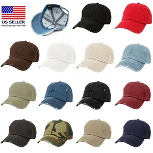 Vintage Distressed 100% Cotton Solid Polo Denim Baseball Cap Hat Ball Dad Washed - Picture 1 of 16