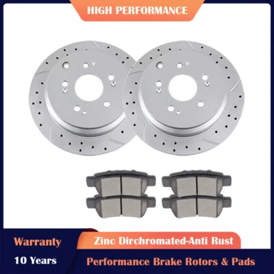 Kit de pastillas de freno de rotores ranurados perforados traseros para Honda Odyssey 2005-2010 Foto 1 de 4