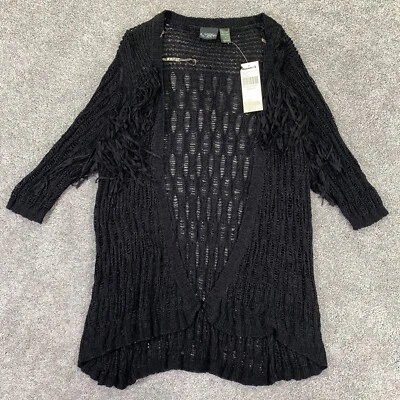 Cárdigan Daytrip Hebilla Top Para Mujer Mediano Negro Manga 3/4 Cinta Hilo Frente Abierto Foto 1 de 4