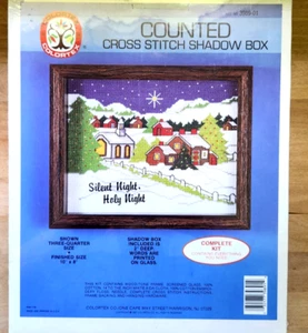 Neu Vintage Colortex gezählt Kreuzstich Schatten Box Kit Stille Nacht Weihnachten - Bild 1 von 5