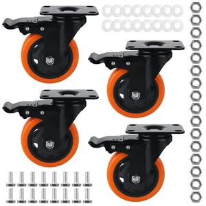 4 PCS 4" Small Casters Mini Fixed Caster Wheels with Metal Top Plate Silent B... - Picture 1 of 7