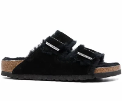 $160 BIRKENSTOCK Sandalias de confort de piel de oveja Arizona para hombre 44/11 Reg Suede Black Foto 1 de 4