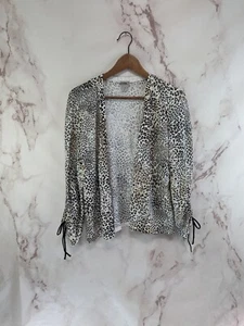 Chicos Cardigan Womens Small 0 Leopard Cheetah Ruched Tie Lightweight Ruana - Picture 1 of 11