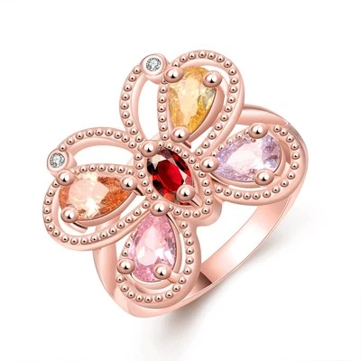 18K Rose Gold Plated Fashion Ring AAA Zirconia Women Butterfly B260 - Image 1 of 4