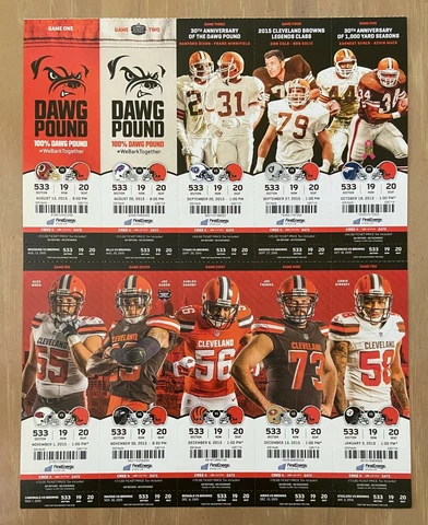 2015 NFL CLEVELAND BROWNS FOOTBALL FULL TICKET SHEET - BRONCOS STEELERS RAVENS Cover