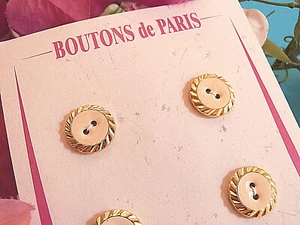 38/ Splendid Plate 6 Golden Retro Enamel Buttons From Paris Ep. Vintage - Picture 1 of 5