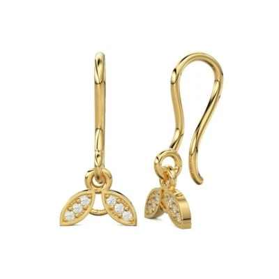Pendientes de oro macizo de 14K con diamantes de doble hoja hallazgos de gancho de oreja pequeña. Foto 1 de 4