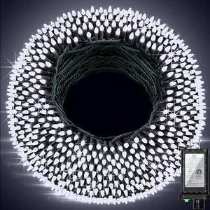 1500 LED 502FT Christmas Lights, 8 Modes Timer Waterproof Cool White, Green Wire - Picture 1 of 7