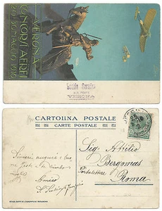 ITALIEN 1910 POSTKARTE FLUGWETTBEWERBE VERONA ABGESAGT 25. MÄRZ 1910 - Bild 1 von 1