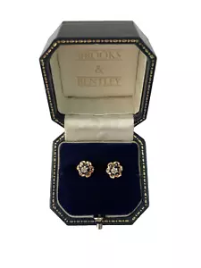 1992 Sapphire & Diamond Earrings 9ct Gold Stud Flower Cluster Vintage Earrings - Picture 1 of 14