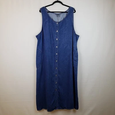 VTG 90s AKS Nordstrom Denim Jumper Dress 3X Button Front Soft Sandwashed Tencel  - Image 1 of 4